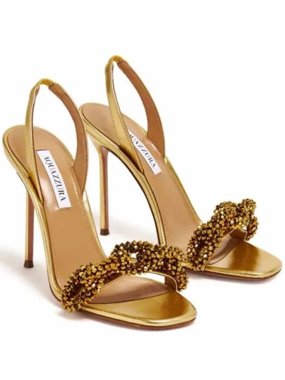 Aquazzura Metallic Gold Crystal-Embellished Slingback Heels - Picture 1 of 10